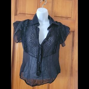 Patrizia Pepe Black Sheer Blouse